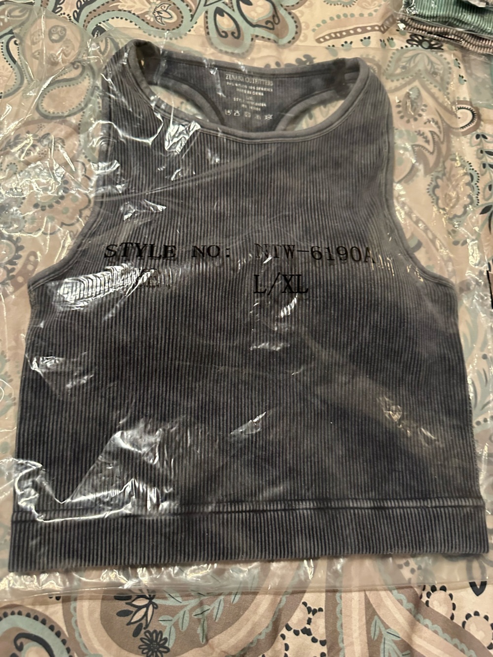 New Zenana Charcoal Washed Ribbed Cropped  Racerback Bra Padded Tank Top L/XL